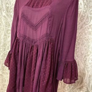 Indigo soul, BoHo tunic top three-quarter sleeves with long ruffle Women’s large